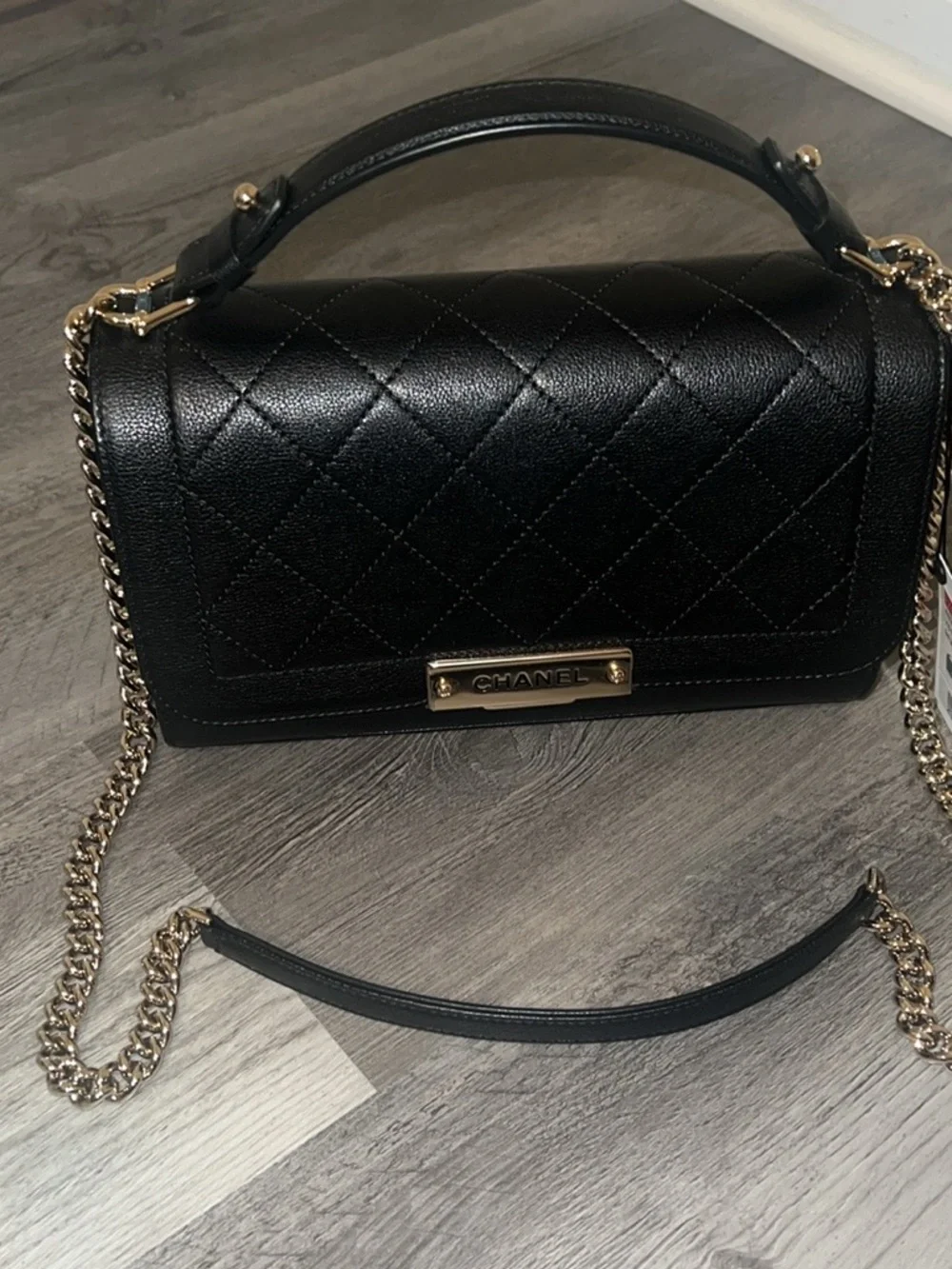 CHANEL TOP HANDLE LABEL FLAP BAG - Picture 2 of 6